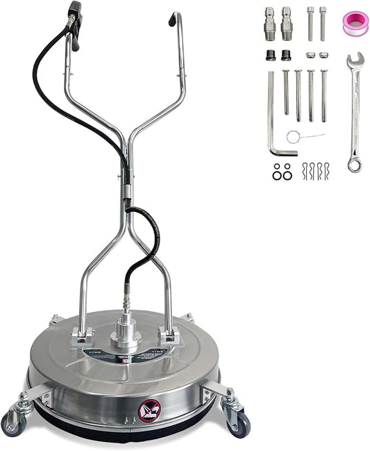 Garvee 24 in Pressure Washer Surface Cleaner with 4 Wheels&Dual Handles, 4900PSI Stainless Steel Surface Cleaner Attachment for Pressure Washer for Concrete Driveway Sidewalk Deck Patio