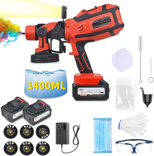 Cordless Paint Sprayer with Makita 2 * 4AH Batteries,6 Nozzles & 3 Spray Patterns & 10 Paint Bags & 1 Night Light,Spray Paint Gun with 1400ML Container,Paint Sprayer for House Wall Furniture Fence