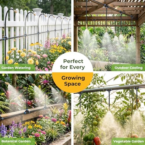 Drip Irrigation Kit for Garden 30FT, 360° Adjustable Watering System with 1/4" Tubing, Brass Misting Nozzles, DIY Micro Irrigation System for Potted Plants, Patio, Greenhouse