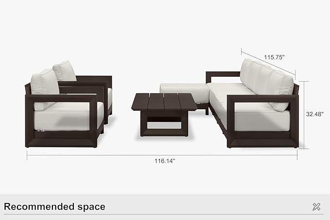 PURPLE LEAF Patio Furniture Set Open-End Outdoor Couch with 9.6" Thick Cushion and Soft Pillows 8 Piece Outdoor Sectional Sofas with Table Modern Patio Conversation Sets for Yard Porch Deck, Bronze