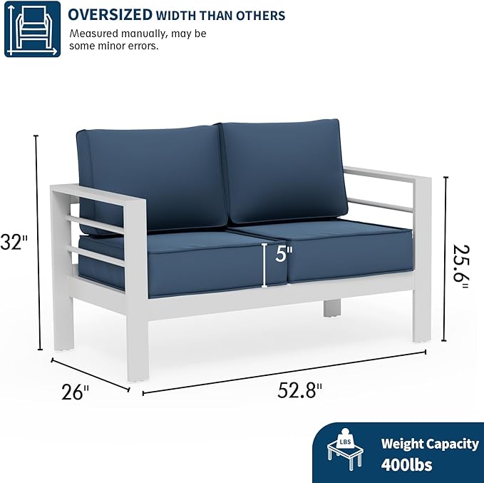 UDPATIO Outdoor Loveseat Aluminum Outdoor Furniture Sofa, Patio Seating Loveseat with 5" Thick Cushion and Waterproof Cover
