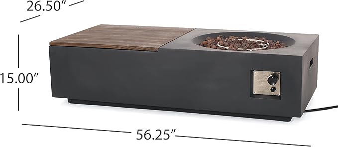Propane Fire Pit Table, 56" MGO Firepits for Outside, Gas Fire Pit for Outside Patio, Propane Fire Table with Storage for Deck, Pool, 50,000BTU, Tank Not Included, Dark Gray+Natural Wood