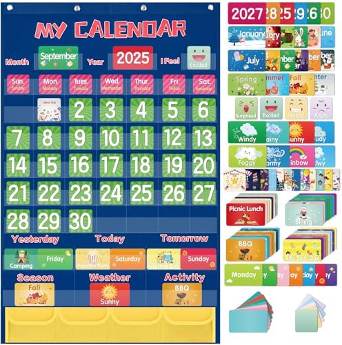 Classroom Calendar Pocket Chart for Elementary with 144 Bright Card