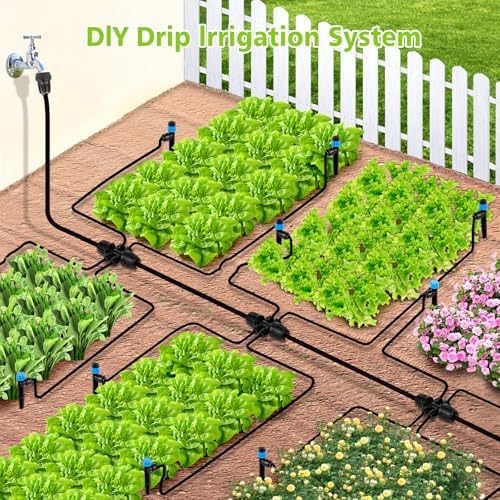 102FT Drip Irrigation System Kit, New Quick-Connect, Automatic Garden Watering Misting System for Greenhouse, Yard, Lawn, Plant with 1/2 inch Hose 1/4 inch Distribution Tubing and Accessories