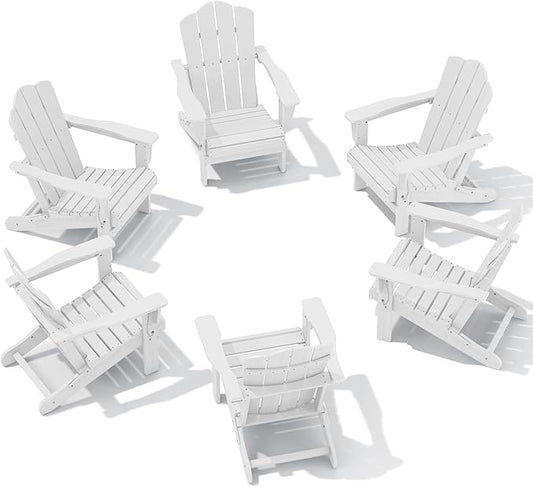 KINGYES Folding Adirondack Chair Set of 6, HDPE All-Weather Folding Adirondack Chair, White