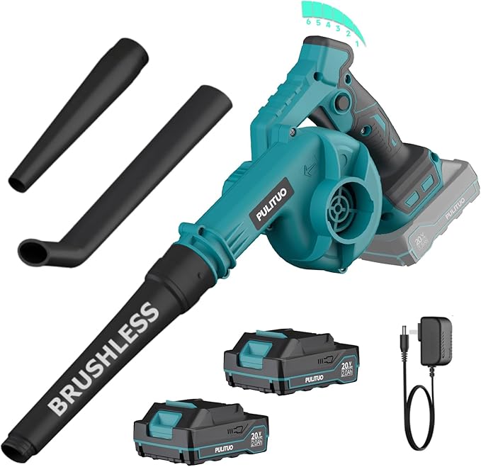 Leaf Blower Cordless with 2 Batteries and Charger, Brushless Electric Leaf Blower 150MPH 165CFM- 6 Variable Speed Lightweight Battery Leaf Blowers for Lawn Care Patio Yard Shop Jobsite (Blue)