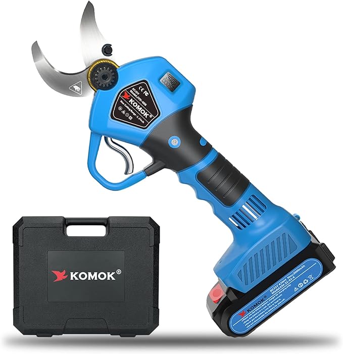 KOMOK Electric Pruning Shears with LED Display, Professional Cordless Electric Pruner, Battery Operated Pruners with 2 Lithium Batteries, 1.2" Cutting Diameter, 6-8 Working Hours for Efficient Pruning