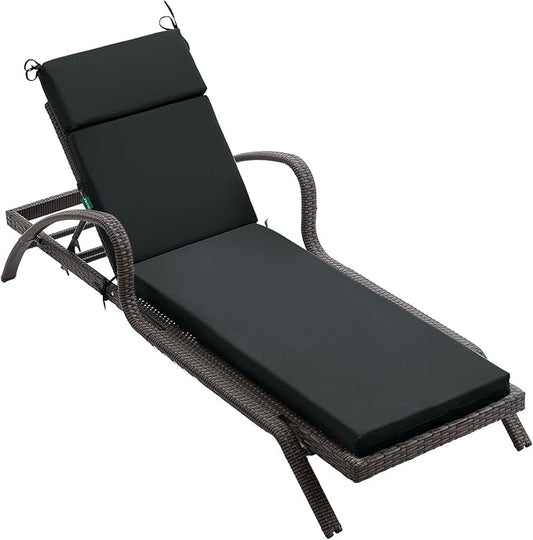 FILUXE Chaise Lounge Cushions Outdoor Furniture, High-Density Foam Chair Cushion with Ties, Weather & Fade Resistant - Patio Recliner Chairs Cushions for Lawn,Pool & Beach 72x21x3 Inch, Deep Grey