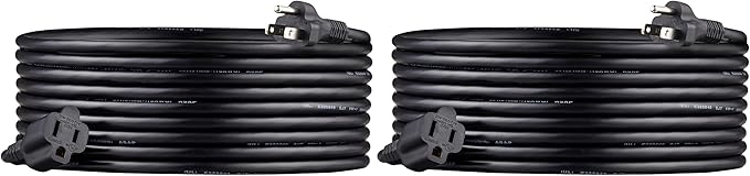 Amazon Basics Extension Cord, 13 Amps, 125V, 20 Foot, Black - Pack of 2