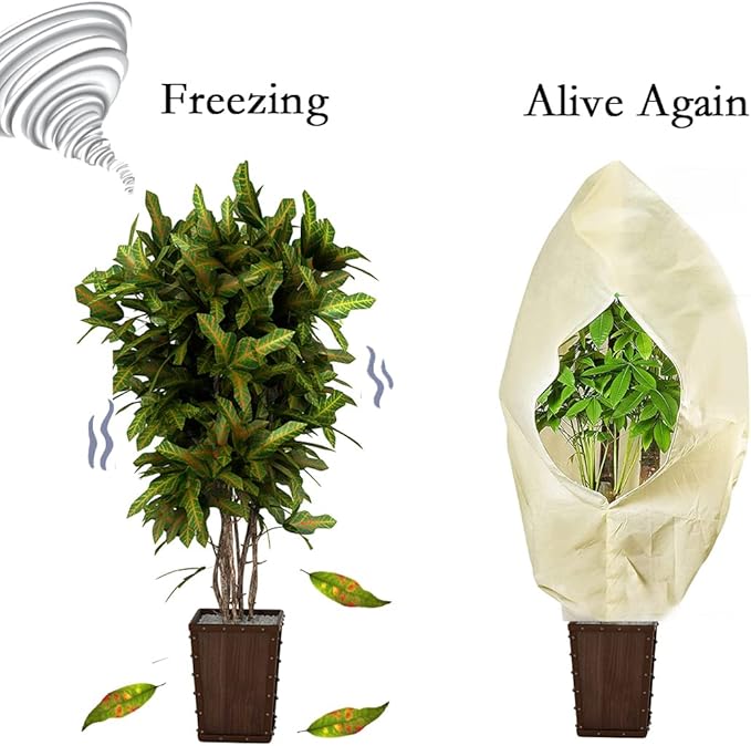 gardtree Plant Covers Freeze Protection 47.2" x 70.8" 2 Packs 2.4oz/yd², Thickened Winter Plant Frost Protection Garden Cold Weather Tree Wrap with Zipper Drawstring for Outdoor Shrub Potted Plant