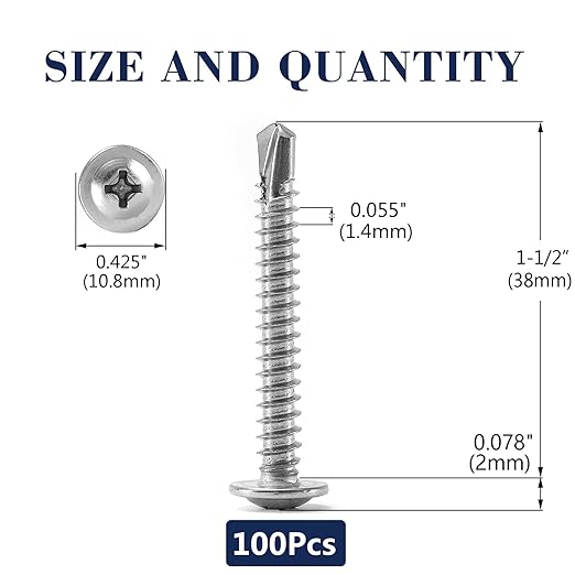 #8 x 1-1/2" Sheet Metal Screws 100PCS 410 Stainless Steel Truss Head Fast Self Tapping Screws by SG TZH