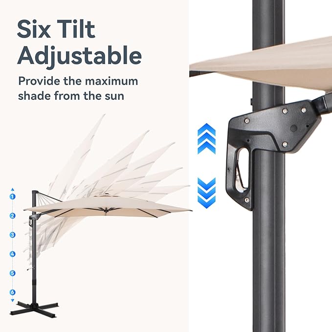 GREEN PARTY 9x12 ft Cantilever Patio Umbrella with Base, Rectangle Offset Outdoor Umbrellas with 360° Rotation, 5-Year-Non-Fading Hanging Pool Umbrella for Garden Deck Poolside - Beige