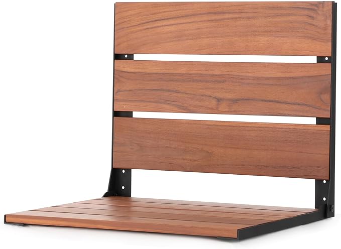 EROMMY Folding Shower Seat, 17.8" Wall Mounted Teak Shower Bench, Foldable Shower Chair for Inside Shower, Home Care Bathroom Safety Shower Chair for Elderly and Disabled, 400 lbs Capacity