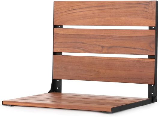 EROMMY Folding Shower Seat, 17.8" Wall Mounted Teak Shower Bench, Foldable Shower Chair for Inside Shower, Home Care Bathroom Safety Shower Chair for Elderly and Disabled, 400 lbs Capacity