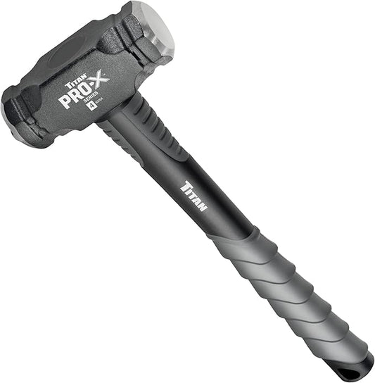 Titan Pro-X 63704 4lb Drilling Hammer, Dual-Face Sledge with Cross-Pattern Face for Concentrated Power & Flat Face for Stake Driving, Overstrike Protection, 15" Fiberglass Handle with Textured Grip