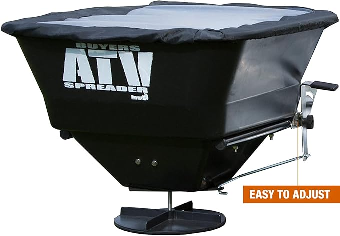 Buyers Products ATVS100 ATV Broadcast Spreader – 100 lb Capacity, Poly Hopper, 12V Motor, Rain Cover Included – Seed, Fertilizer, Salt & Feed Spreader for ATV Accessories