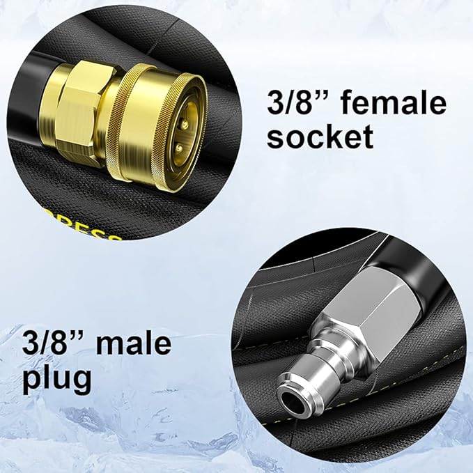 POHIR Power Washer Hose 100FT with 3/8'' Quick Connect, High Tensile Wire Braided Car Wash Water Hose with 2 Quick Connect Kits Compatible M22 14 mm, 1/4 Inch Hose for Pressure Washer, 4200 PSI