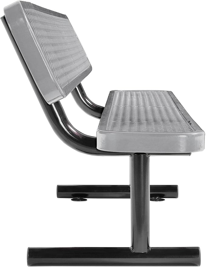 Global Industrial 6'L Heavy Duty Expanded Metal Mesh Bench with Backrest with Steel Frame, Portable Outdoor Bench, 1000 lbs Capacity, Gray, 72" L x 24" W x 33" H