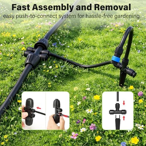 MIXC 2026-Upgrade 360° Adjustable Drip Irrigation System Kit, 200FT Bendable Watering Misting System with 3 Spray Nozzle Types, 1/2"(50FT) & 1/4"(150FT) Tubing for Garden Raised Bed Lawn & Greenhouse