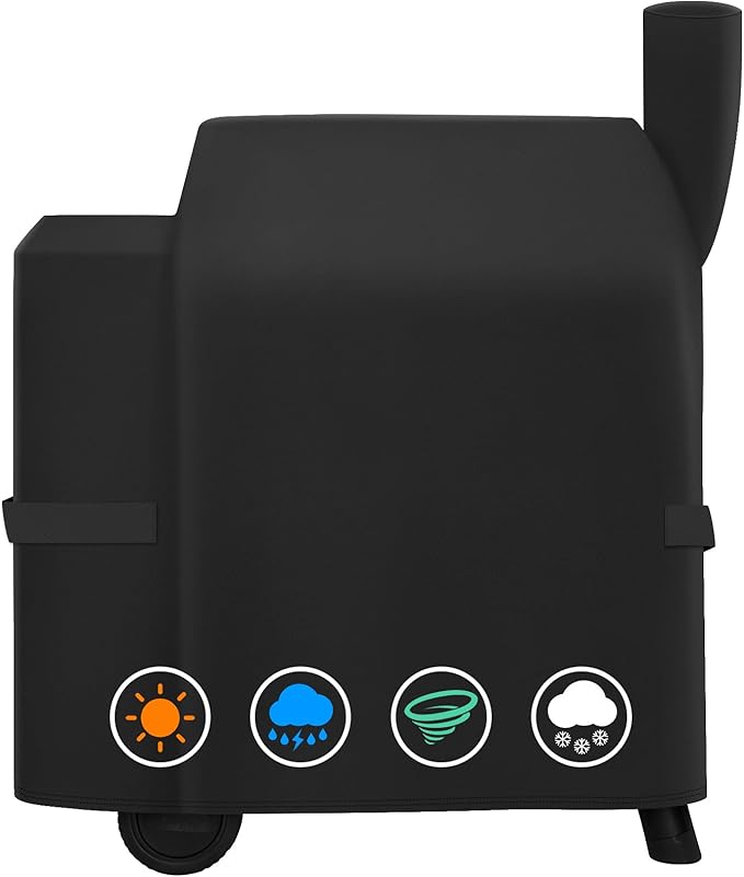 Heavy Duty Waterproof Wood Pellet Grill Smoker Cover, UV Resistant Full Length BBQ Grill Cover Compatible with BAC503 Traeger Pro 22 / Pro 575 Series, Lil' Tex Grill and More, All Weather Protection