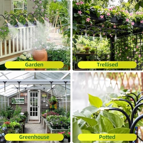 100FT Drip Irrigation Kit, 32 360° Copper Nozzles, Garden Watering System