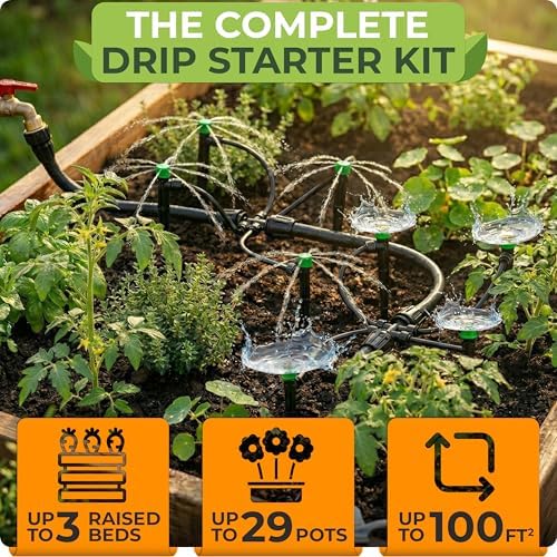 CARPATHEN Quick Connect Drip Irrigation System Kit with Sprinkler, 100 feet