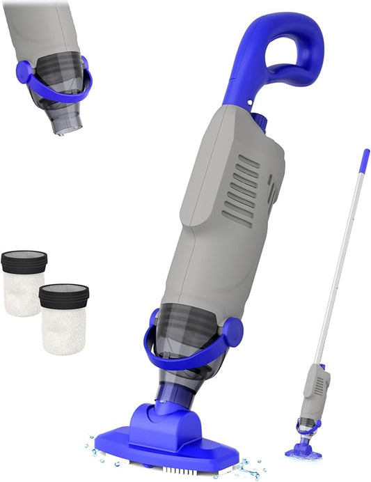Cordless Pool Vacuum for Above Ground Pool, 60W Rechargeable Handheld Pool Vacuum Cleaner with Pole & 18GPM Suction, Spa Vacuum for Hot Tub, Above Ground/Inground Pools-Grey