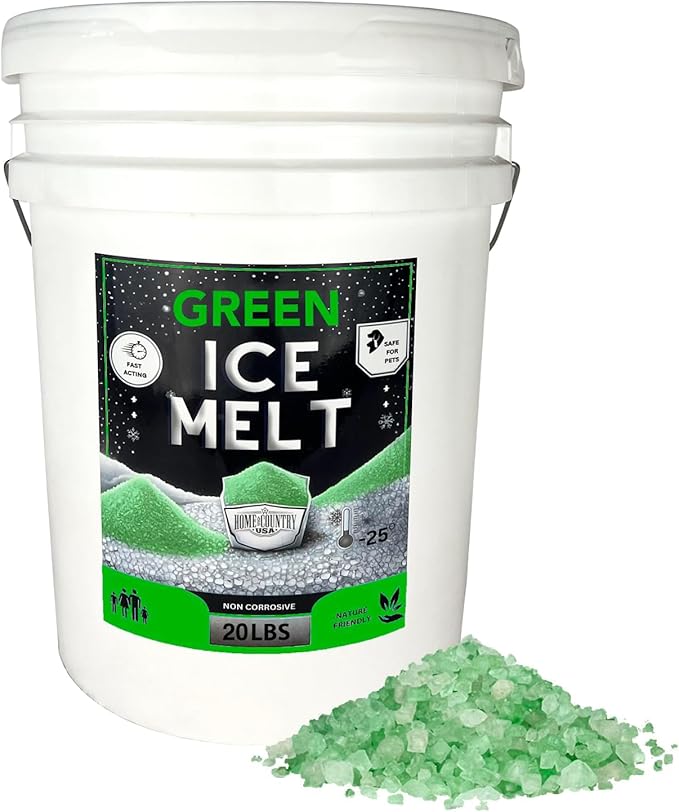 Peach Country Green Ice Melt -25°F Effective, Pet Safe Eco-Friendly De-Icer, Fast-Acting Granules for Driveways, Walkways & Entryways, 20 lb Pail