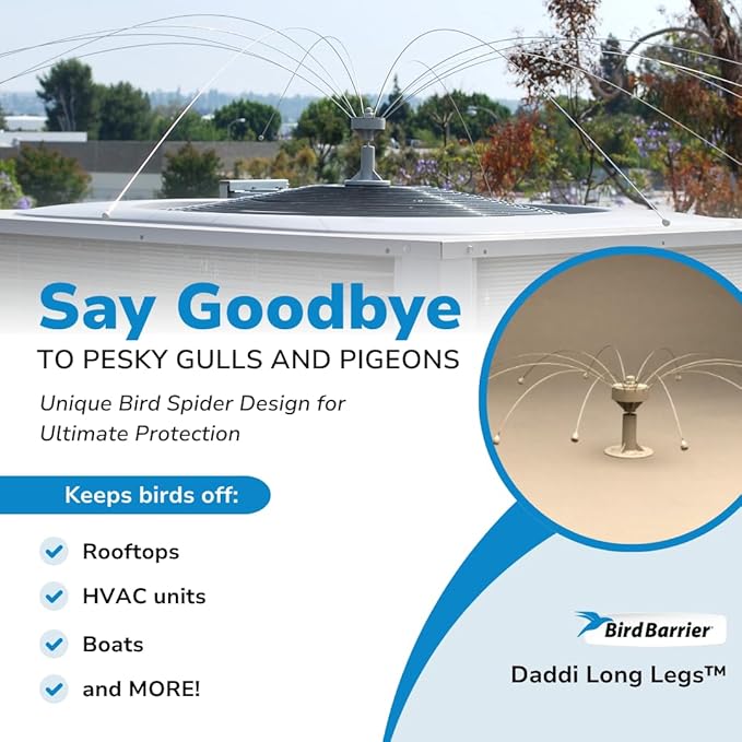 Bird Barrier Daddi Long Legs -2 Ft | Scare Birds Away with Innovative Bird Spider Design | Easy Installation on Roofs, Boats & HVAC Units | Durable Stainless | Made in USA