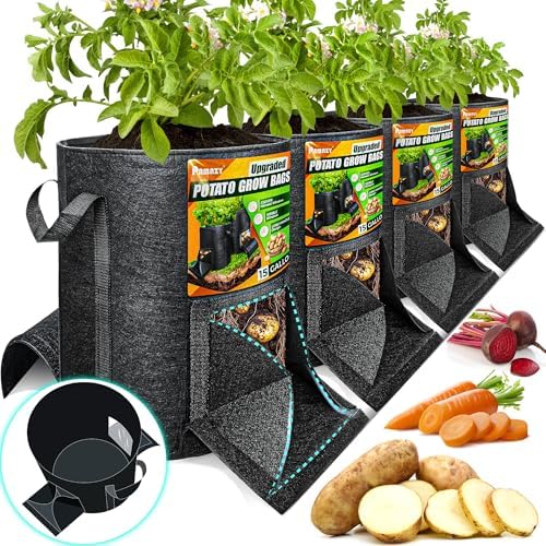 4PCS 15-Gallon Potato Grow Bag-Harvest & Visible Window Garden Planting Bag
