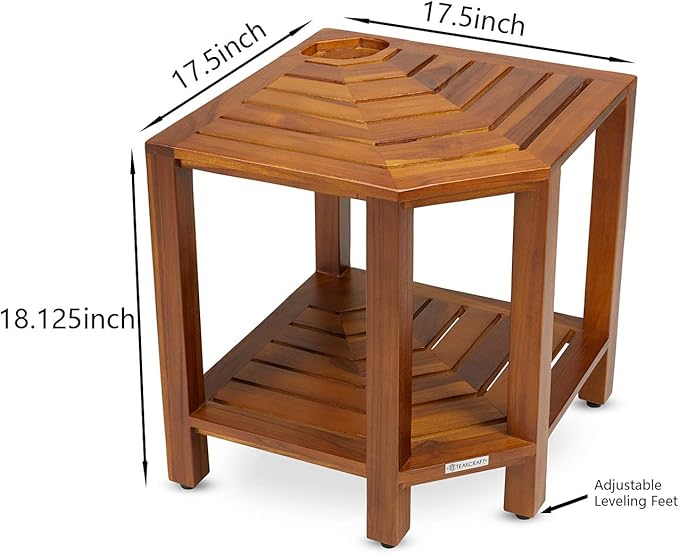 TeakCraft Teak Corner Shower Bench with Basket 17.5 Inch, Fully Assembled. The TeakRa