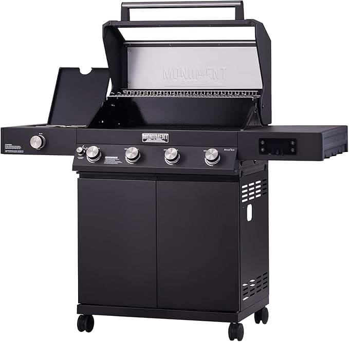 Monument Grills 4+1 Liquid Propane Gas Smart BBQ Grill, 4 Burners & 1 Side Burner Denali 425 with Smart Technology and Knob Controls, Black