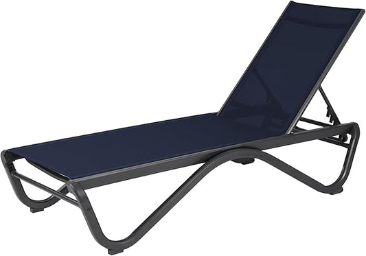 Kozyard Patio Chaise Lounge Chair Full Alumium Outdoor Reclining Adjustable Chair Flat Lounge Chair for Sunbathing, Patio, Beach, Poolside NavyBlue Textilene