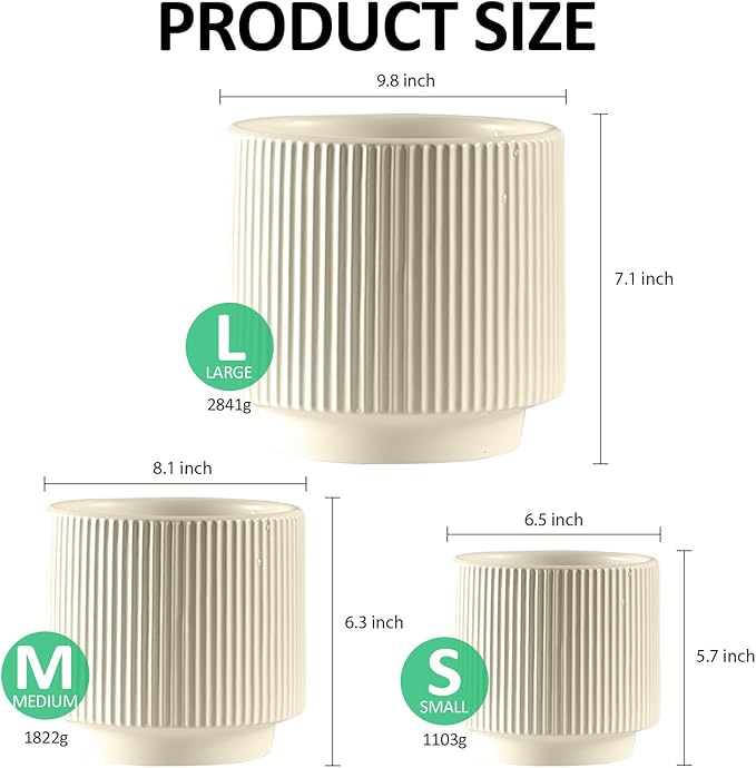 OXART Large Plant Pot, 10/8/6 Ceramic Pots for Plants with Drainage, 3 Piece Planters for Indoor Plants, Home Garden Flower Pots for Outdoor Cacti, Succulents, Snakes, and Pothos, Yellow