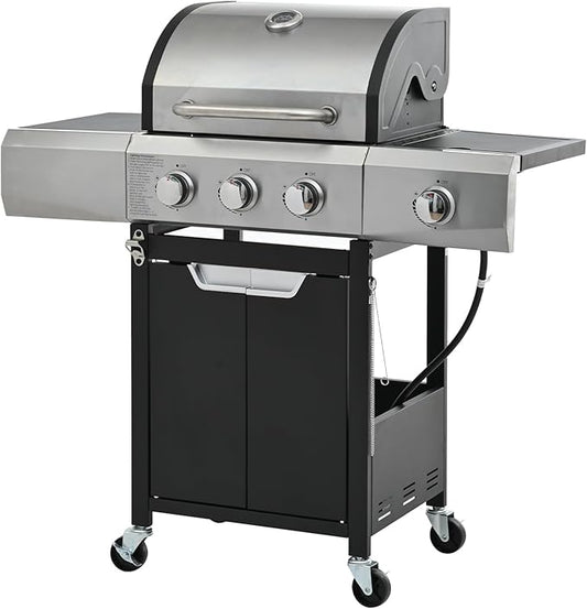 Fast Ignition Outdoor Gas Grill, Independent Multi-Burner & Built-in Thermometer, Easy-Clean Stainless Steel BBQ Grill for Camping Patio Backyard Cooking