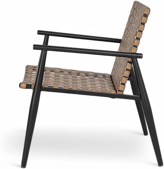 Outdoor 3 Pieces Bistro Set, Leather-Look Wicker Patio Chair Set with Aluminum Frame for All-Weather Porch Backyard Balcony Chairs and Table
