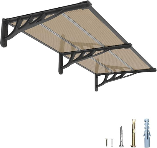 Door Awning Window Canopy, Modular Spliced Awnings for Outside,Porch,Patio,Deck,Polycarbonate Sheet,UV, Rain, and Snow Protection (Brown Board & Black Bracket, 35'’*80'’)