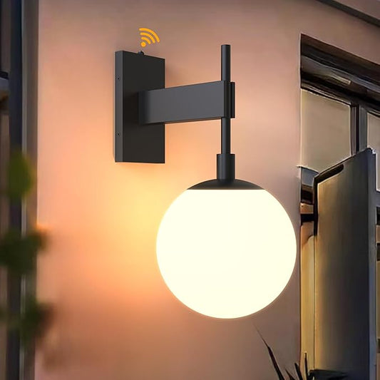 Hyunbae Dusk to Dawn Outdoor Wall Sconces, Modern Exterior Sensor Front Porch Light, 18.9" Globe Large Outdoor Wall Lighting, Waterproof Outside Lights for House, Doorway, Garage, E26, IP65