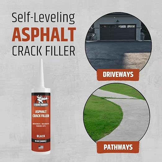 Liquid Rubber Asphalt Crack Filler - Professional-Grade Self-Leveling Waterproof Sealant for Driveway, Parking Lot & Walkway Cracks - Black 10oz - Helps Stop Water Intrusion & UV Damage - 4 Pack
