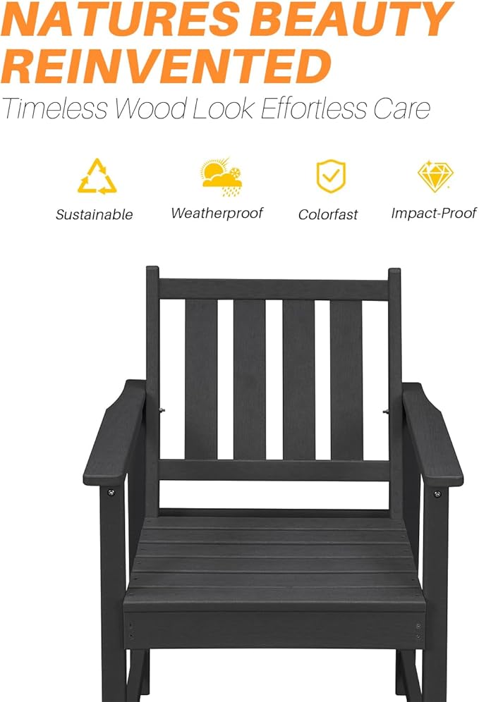 Patio Dining Chair Set of 2, HDPE Outdoor Dining Chair, Ergonomic HDPE Dining Chairs with Deep Seating, All Weather Outdoor Chairs Furniture for Backyard, Deck, Garden, Poolside, Obsidian