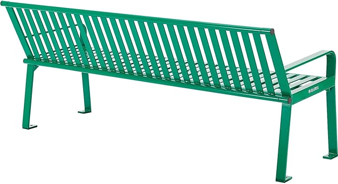 Global Industrial 4 ft. Outdoor Park Bench with Back, Vertical Steel Slat Construction, 600 lbs Capacity, Green, Unassembled, Heavy Duty Commercial Bench