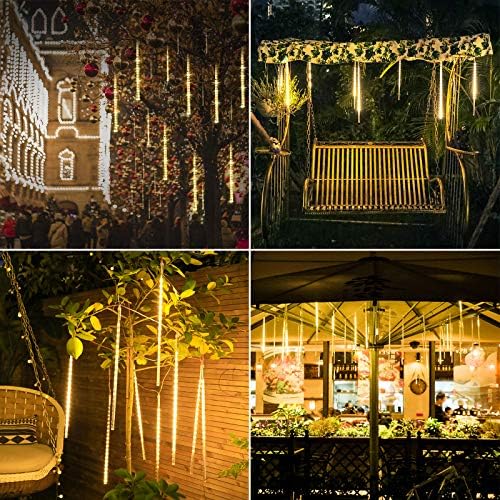 Christmas Lights Outdoor Icicle Lights Snowfall Meteor Shower Rain Light Christmas LED Decoration Falling Drop String Light 8 Tubes 288 LEDs (Warm White, 30cm), 1 Pack