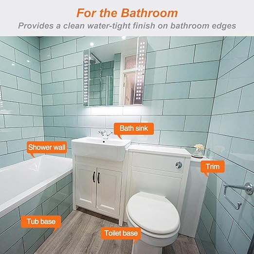 White Caulk Tape Waterproof Self Adhesive, Toilet & Bathtub Sealant Strip, Peel & Stick Caulking Tape for Floor Tile Corner Trim & Shower, Bathroom Accessories, Better Than Silicone Caulk
