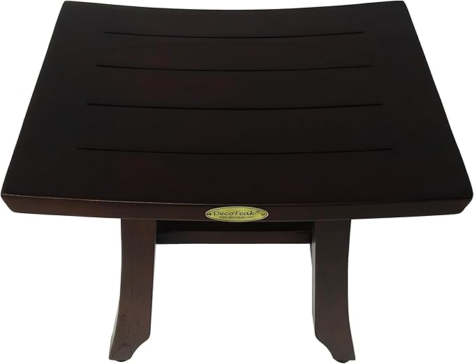 DecoTeak Satori 14 Inch Shaving Waterproof Teak Wood Shower Bench Stool Seat Chair for Inside Shower Provides Safety, Storage, and Organization for Bathroom Accessories