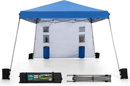 MFSTUDIO Pop up Canopy Tent,12x12 ft Footprint and 9x9 ft at top Canopies with 1 Sidewall, Gazebo Shelter Sun Shade Waterproof Patio Popup Tents 4 Sandbag