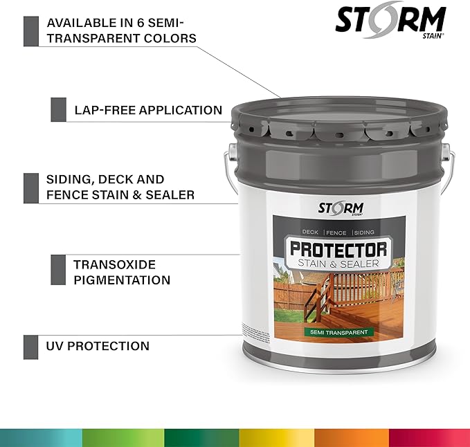 Storm Stain Protector - Golden Oak, 5 Gallons, Protects Outdoor Wood from Water & UV Rays, Siding, Fence & Deck Stain and Sealer, Outdoor Wood Stain and Sealer