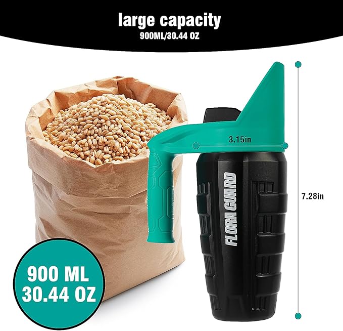 FLORA GUARD Hand Spreader Shaker, Multiple Adjustable Opening Sizes for Grass Seed, Fertilizer & Earth Food, Snow Salt, Ice and Snow Melt, Lightweight and Easy to Use for Women & Seniors– Up to 30Oz