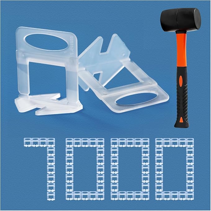 Tile Leveling System 1/16" Spacers Tile Leveler Clips DIY Tile Leveler Spacers 7000 Pcs and Tools Harden Rubber Mallet Hammer 16 oz for Professional Ceramic Tile and Stone Installation