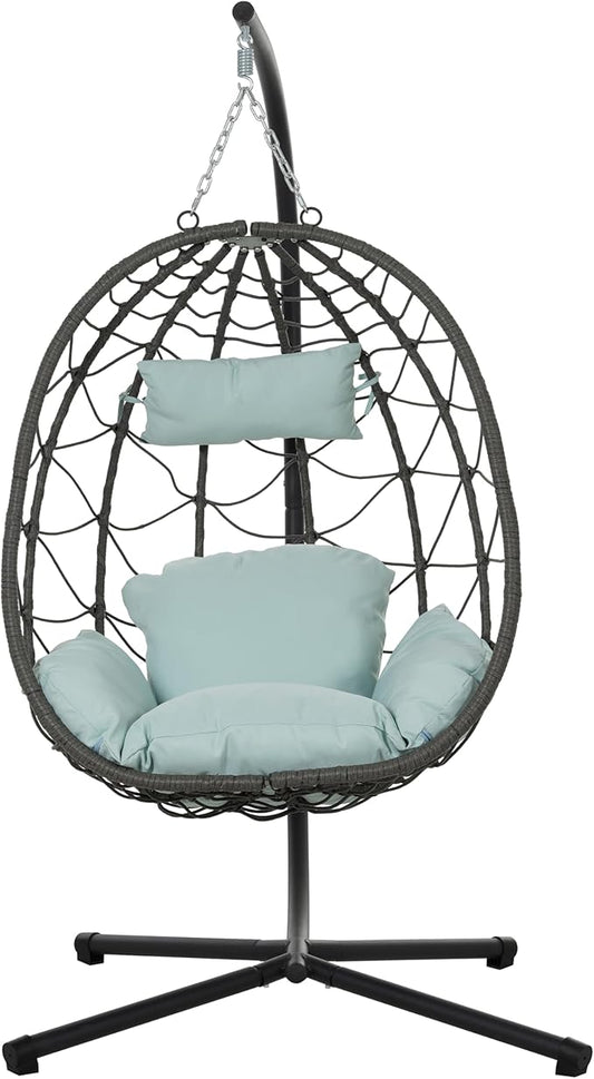 Egg Chair with Stand Wicker Hanging Swing Chair for Patio Balcony Indoor Outdoor Living Room Bedroom Includes Cushion for Comfort