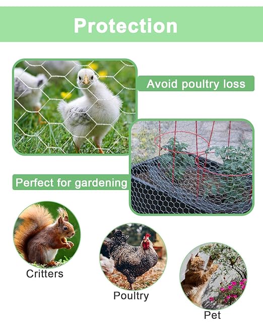 Garden Poultry Chicken Wire Netting - 48 '' × 50 ' Garden Fence Animal Barrier, Chicken Wire for Crafts, 1 inch Mesh Poultry Netting Fence, Pet/Rabbit/Chicken Wire Fencing